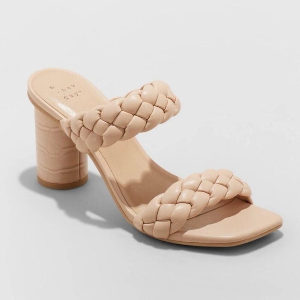 A New Day Nude Braided Double Strap Block Heel Slide Sandals Women’s 8.5
